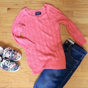 American Eagle 3/4 sleeve pink sweater, small